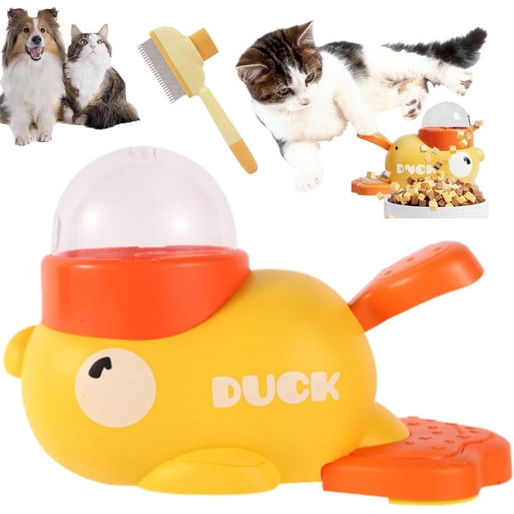 Cat Slot Machine Treat Dispenser, Cat Treat Slot Machine, Interactive Duck Frenchie Toy, Duck-Shaped Interactive Treat Dispenser Toy, Food Puzzle Slow Feeder with Button