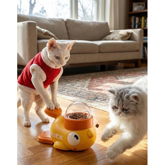 Cat Slot Machine Treat Dispenser, Duck Cat Treat Dispenser - Interactive Yellow Duckie Cat Feeder Toy for Indoor Cats