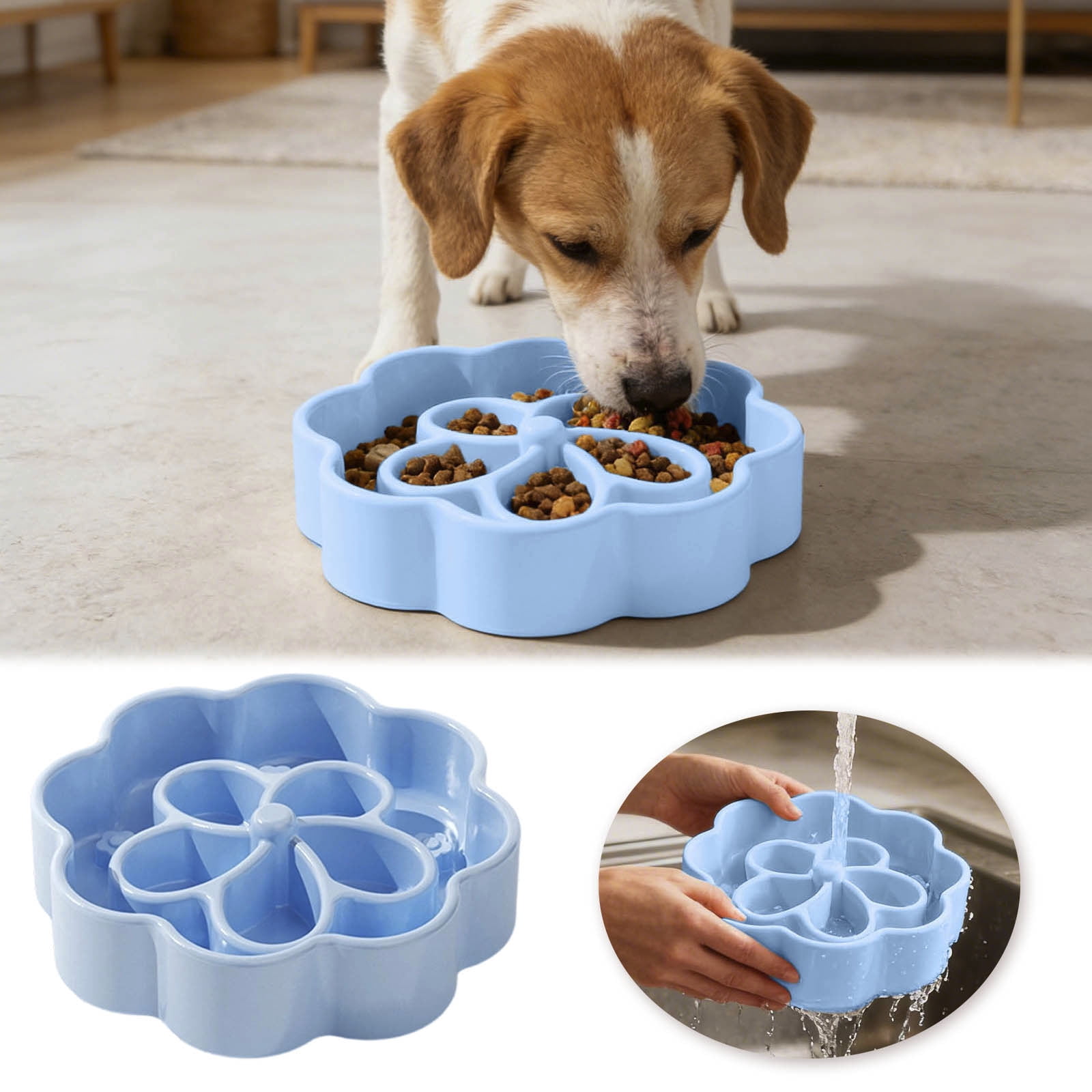 Cat Slow Feeder Bowl Ceramic, 6.26 Inch Multifunctional Bowl For Food And Water, Medium Large Pet Feeding Dish, Easy Clean Cat Bowl With Raised Interior, Ceramic Cat Food Bowl,Blue