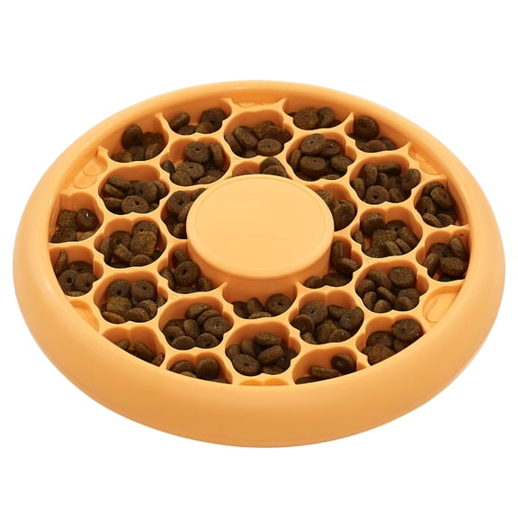 Cat Slow Feeder Bowl, Interactive Puzzle Toy for Indoor Cats, Eating Solution for Wet and Dry Food, 1/2 Cup Capacity, Non Slip Base, Orange