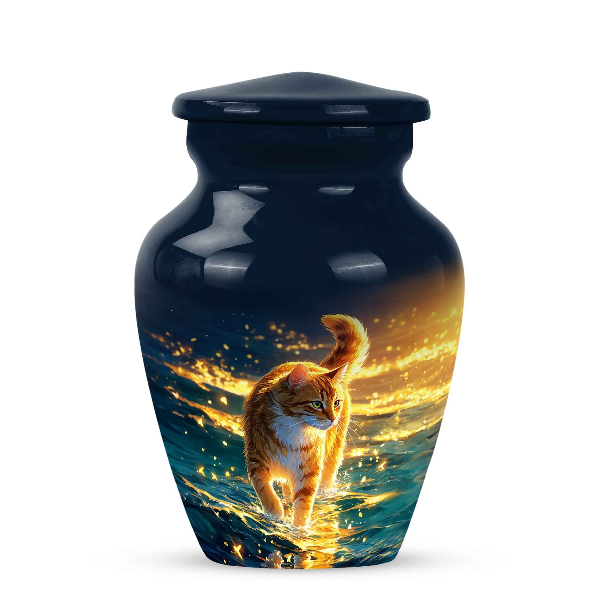 Cat Small Cremation Urns For Adult Human Ashes 3 Inch - Burial Urns For Human Ashes Adult Female Keepsake Remains - Blue Mini Urn For Women & Men - Miniature Urn For Mother And Father