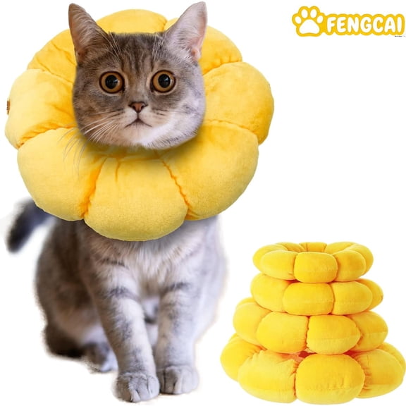 Fengcai Sunflower Recovery Cone for Cats & Small Dogs, Adjustable Elizabethan Collar After Surgery