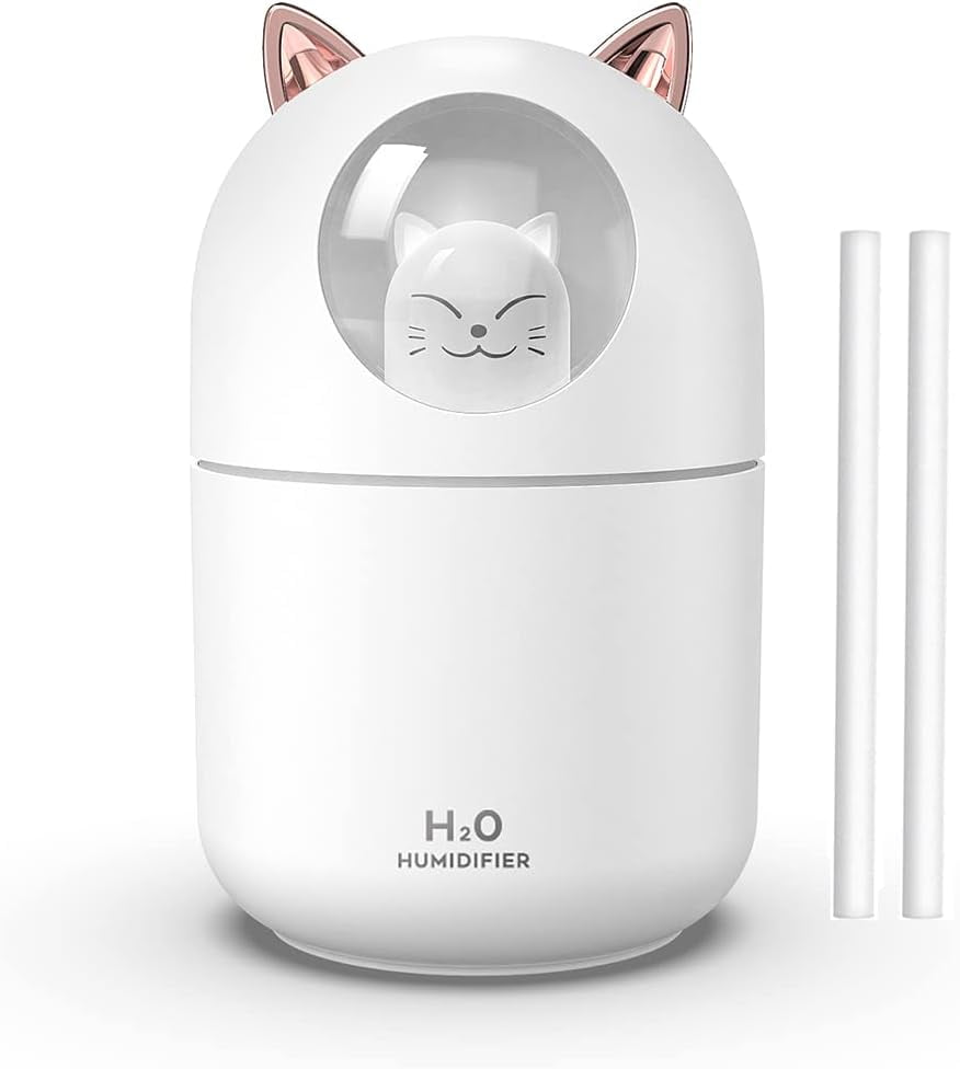 Cat Small Humidifier for Bedroom 300ml Mini Cool Mist Humidifiers