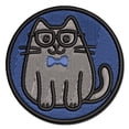 thumbnail image 1 of Cat Smart with Glasses and Bowtie Applique Multi-Color Embroidered Hook & Loop Patch - 3.5 Inch Large, 1 of 5