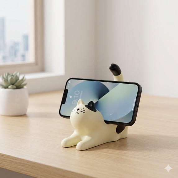 Cat Smartphone Stand for Desk, Cute Kawaii Phone Holder Book Weight Desktop Ornaments Accessories for Cat Lovers White