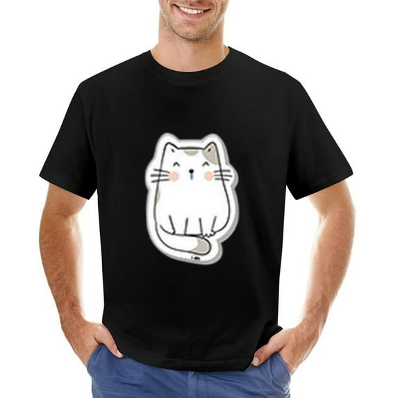 Cat Smile Men’s Graphic T-shirt Vintage Short Sleeve Sport Tee Black XL