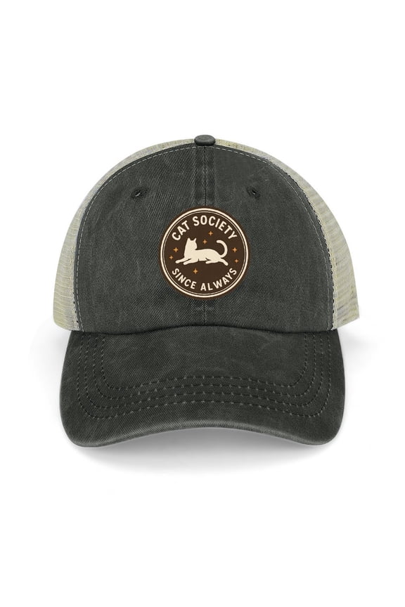 Cat Society Black Baseball Cap for Men Women, Adjustable Snapback Hats Trucker Hat