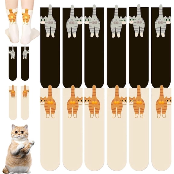 Cat Socks with Balls, Funny Cute 3D Animal Socks for Women, Novelty Fun Cotton Fuzzy Cozy Sock Gifts for Cat Lovers