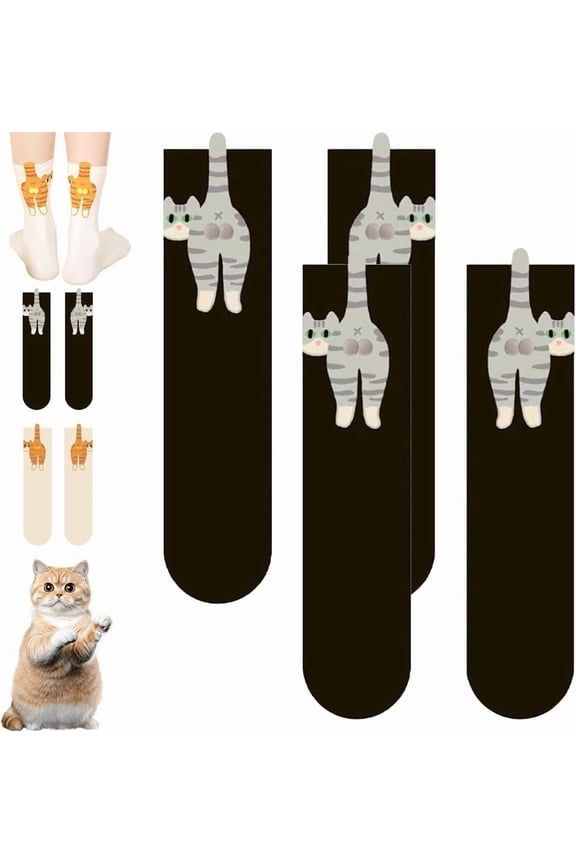 Cat Socks with Balls, Funny Cute 3D Animal Socks for Women, Novelty Fun Cotton Fuzzy Cozy Sock Gifts for Cat Lovers