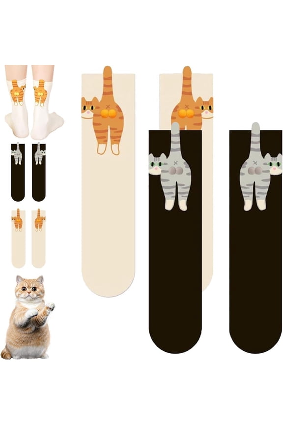 Cat Socks with Balls, Funny Cute 3D Animal Socks for Women, Novelty Fun Cotton Fuzzy Cozy Sock Gifts for Cat Lovers