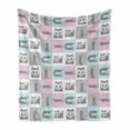 thumbnail image 1 of Cat Soft Flannel Fleece Blanket, Checkered Pattern in Pastel Shades with a Kitten Character in Funny Poses Animal Lovers, Cozy Plush for Indoor and Outdoor Use, 50" x 70", Multicolor, by Ambesonne, 1 of 6