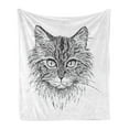 thumbnail image 1 of Cat Soft Flannel Fleece Blanket, Detailed Greyscale Charcoal Technique Sketch of Pet Animal on Plain Backdrop, Cozy Plush for Indoor and Outdoor Use, 70" x 90", Charcoal Grey White, by Ambesonne, 1 of 5