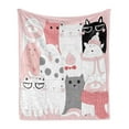 thumbnail image 1 of Cat Soft Flannel Fleece Throw Blanket, Cartoon Kittens Funny Smiling Glasses Scarfs Doodle Humorous Design, Cozy Plush for Indoor and Outdoor Use, 50" x 70", Pale Pink White Black, by Ambesonne, 1 of 5