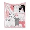 thumbnail image 1 of Cat Soft Flannel Fleece Throw Blanket, Cartoon Kittens Funny Smiling Glasses Scarfs Doodle Humorous Design, Cozy Plush for Indoor and Outdoor Use, 70" x 90", Pale Pink White Black, by Ambesonne, 1 of 5