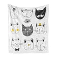 thumbnail image 1 of Cat Soft Flannel Fleece Throw Blanket, Cats Moustache Bow Tie Hat Crown Fluffy and Fish Humor Faces Graphic, Cozy Plush for Indoor and Outdoor Use, 60" x 80", Yellow Grey, by Ambesonne, 1 of 5