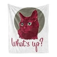 thumbnail image 1 of Cat Soft Flannel Fleece Throw Blanket, Colorful Modern Artwork Young Pet Portrait Asking Whats up Animal, Cozy Plush for Indoor and Outdoor Use, 70" x 90", Red Grey White, by Ambesonne, 1 of 6