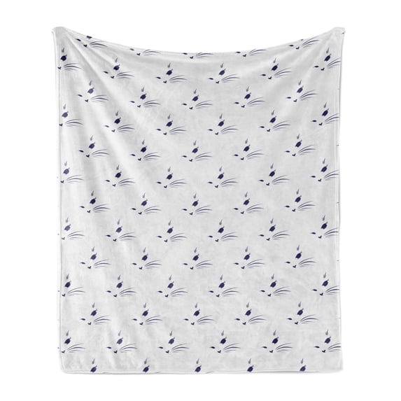 Cat Soft Flannel Fleece Throw Blanket, Creative Interpretation of Kitten Eyes and Whiskers Meow Portrait Animal Specifics, Cozy Plush for Indoor and Outdoor Use, 50" x 70", Indigo White, by Ambesonne