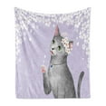 thumbnail image 1 of Cat Soft Flannel Fleece Throw Blanket, Digitally Generated Cherry Blossoms and a Paw Raised Kitten Animal, Cozy Plush for Indoor and Outdoor Use, 50" x 70", Pastel Purple Multicolor, by Ambesonne, 1 of 5