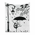 thumbnail image 1 of Cat Soft Flannel Fleece Throw Blanket, Funny Kitty with Umbrella Dancing Under Street Lantern in Town Urban Humorous Print, Cozy Plush for Indoor and Outdoor Use, 70" x 90", Black White, by Ambesonne, 1 of 6