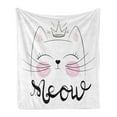 thumbnail image 1 of Cat Soft Flannel Fleece Throw Blanket, Meow Calligraphy Princess Kitten with a Crown Drawn by Hand, Cozy Plush for Indoor and Outdoor Use, 70" x 90", Baby Pink Dimgray, by Ambesonne, 1 of 5