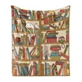 thumbnail image 1 of Cat Soft Flannel Fleece Throw Blanket, Nerd Book Lover Kitty Sleeping over Bookshelf Library Academics Feline Boho Design, Cozy Plush for Indoor and Outdoor Use, 50" x 70", Multicolor, by Ambesonne, 1 of 5