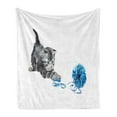 thumbnail image 1 of Cat Soft Flannel Fleece Throw Blanket, Playful Baby Kitten with Ball of Yarn Furry Animal Domestic Feline Kids Pets Artwork, Cozy Plush for Indoor and Outdoor Use, 50" x 60", Grey Blue, by Ambesonne, 1 of 5