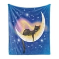 thumbnail image 1 of Cat Soft Flannel Fleece Throw Blanket, Cat Sleeping on Crescent Moon Stars Night Dreams Themed Kids Nursery Design, Cozy Plush for Indoor and Outdoor Use, 50" x 70", Blue Yellow, by Ambesonne, 1 of 5