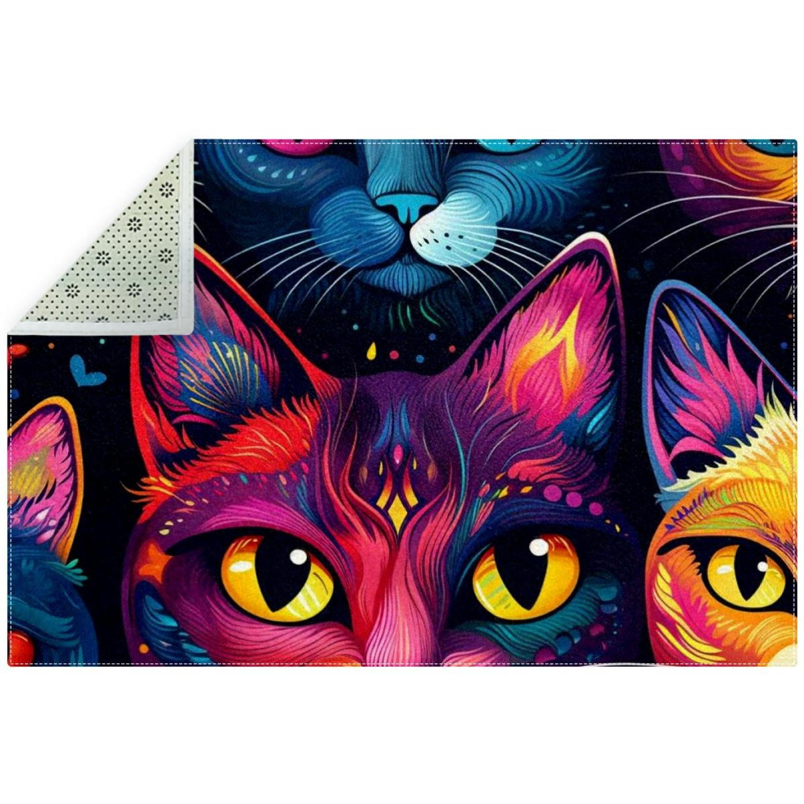 Cat Soft Polyester Bath Rug Quick Dry Absorbent Floor Mat for