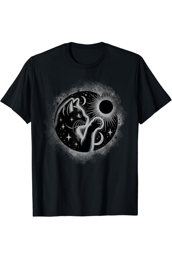Cat Solar Eclipse April 8 Usa Witchy Magic Black Cat T Shirt