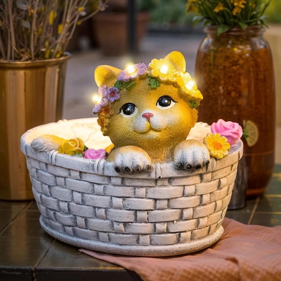Cat Solar Lights Garden Outdoor Gifts for Mom, Garden Decor for Outside, Cat Solar Statue Lights, 8LED Kitten Yard Decorations, Mothers Day Birthday Gifts Women Wife