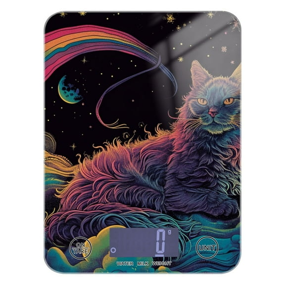 Cat Space Rainbow Planet Food Scale Multifunction Digital Kitchen Scale 11lb Weight Grams Oz Tempered Glass Decor for Baking Cooking Meal Prep