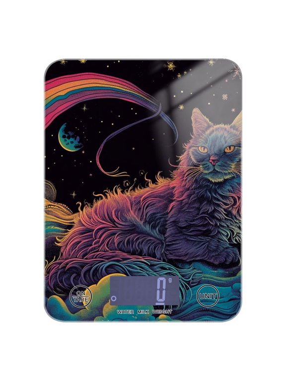 Cat Space Rainbow Planet Food Scale Multifunction Digital Kitchen Scale 11lb Weight Grams Oz Tempered Glass Decor for Baking Cooking Meal Prep