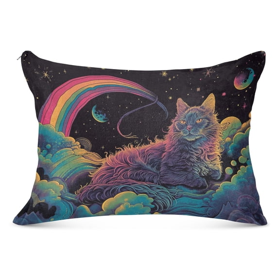 Cat Space Rainbow Planet Plush Pillow Cases Standard Size Ultra Soft Warm Pillowcases with Zipper 20"x26"