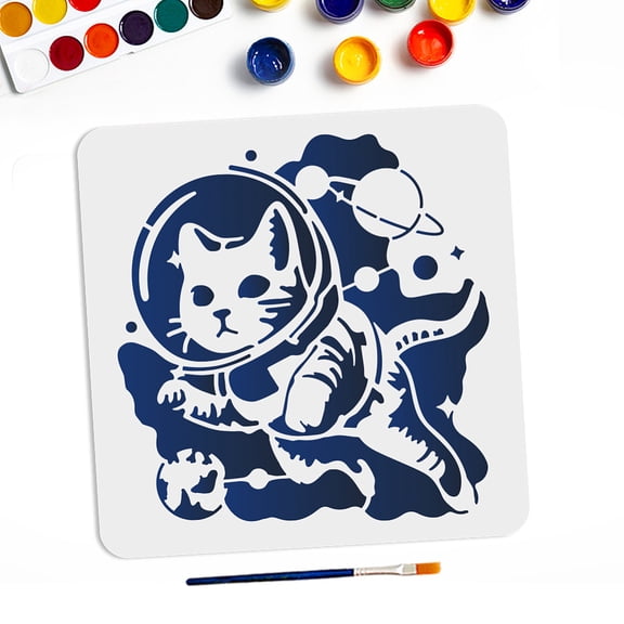 Cat Space Stencils 11.811.8inch Planets Galaxy Cat Painting Stencils with Paint Brush Outer Space Galaxy Animal Theme Drawing Template