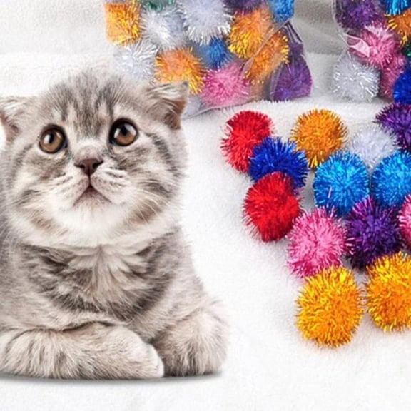 Cat Sparkle Balls Large, Cat Toys Balls for Indoor Cats, 20Pcs Cat Pom Pom Balls 2 inch, Assorted Color Glitter Sparkle Balls for Cats, Tinsel Balls for Cats, Cat Balls Kitten Toys Cat Toys