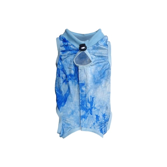 Cat Spay Recovery Suit, Cat Body Suit Post Surgery, Tie Dye, Blue Stretch Fabric, Adjustable Zip Closure, Anti-Lick Protection, Female Pet After-Surgery Wear, 1 Pc