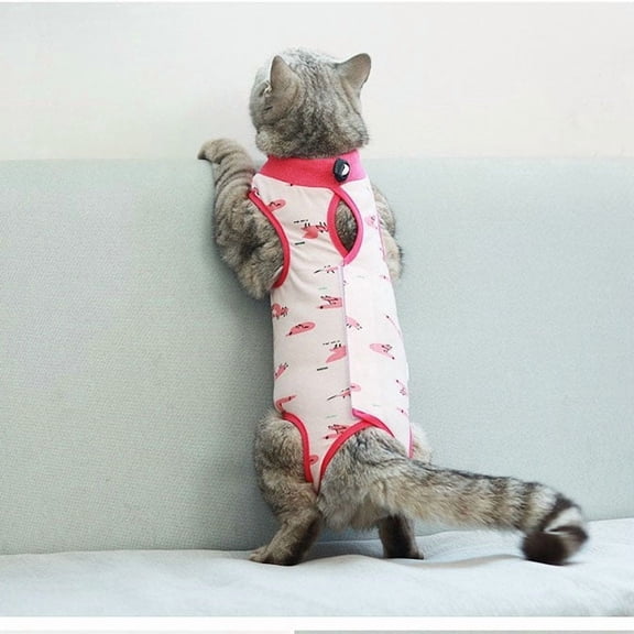 Cat Spay Recovery Suit, Printed Cat Body Suit Post Surgery, Recovery Suit for Cats, Surgical Recovery Suit for Female and Male Cats, Pink Fox Pattern, Single Pack