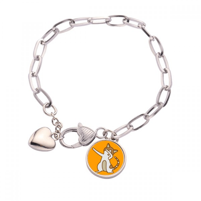 Cat Speckled Glasses Art Deco Fashion Heart Chain Bracelet Jewelry
