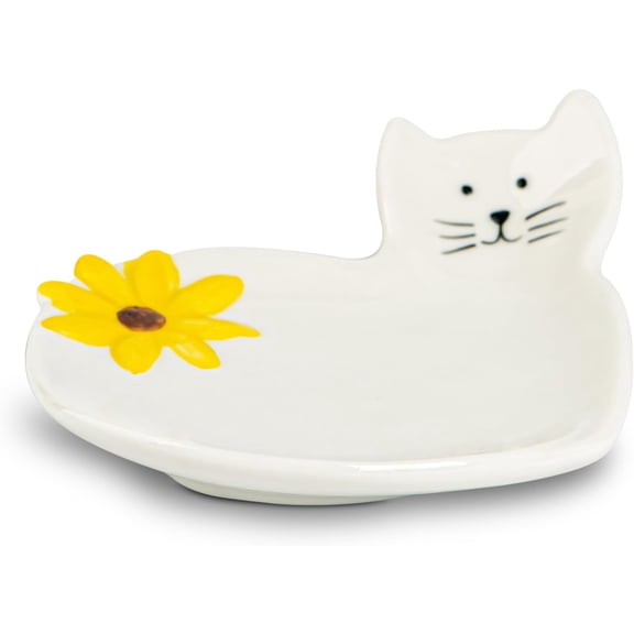Ceramic Spoon Rest Cat Design with Sunflower for Stove Top Spoon Holder | Ceramic spoon rest with a cat design and sunflower accent keeps cooking utensils off countertops in charming style.