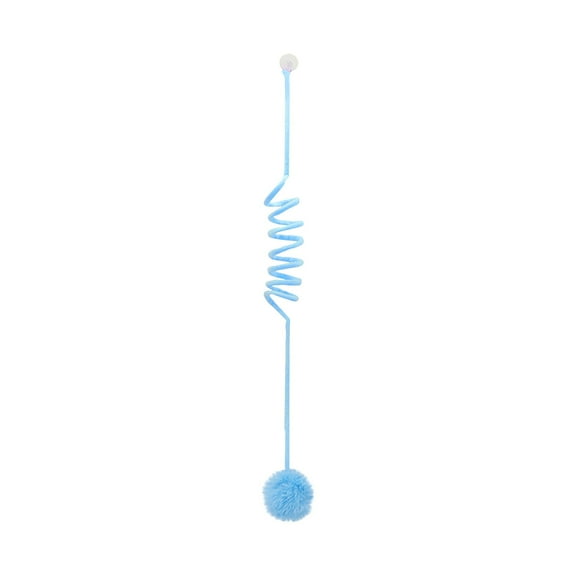 Cat Spring Ball Toy with Bell - Hanging Retractable Interactive Teaser Stick, Furry Catnip Ball for Indoor Kittens, Exercise Chase Stimulation Toy - Blue
