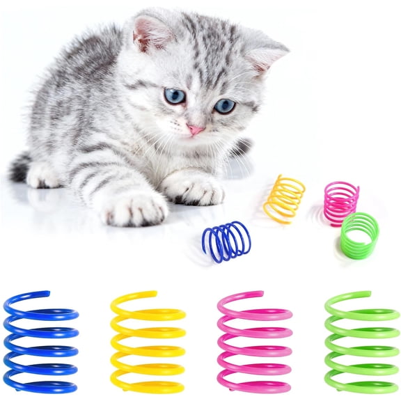 Cat Springs Toy, Plastic Coil Spiral Springs for Indoor Cats, Interactive Cat Spring for Kittens Swatting, Biting, Hunting Kitten Toys4 Colors
