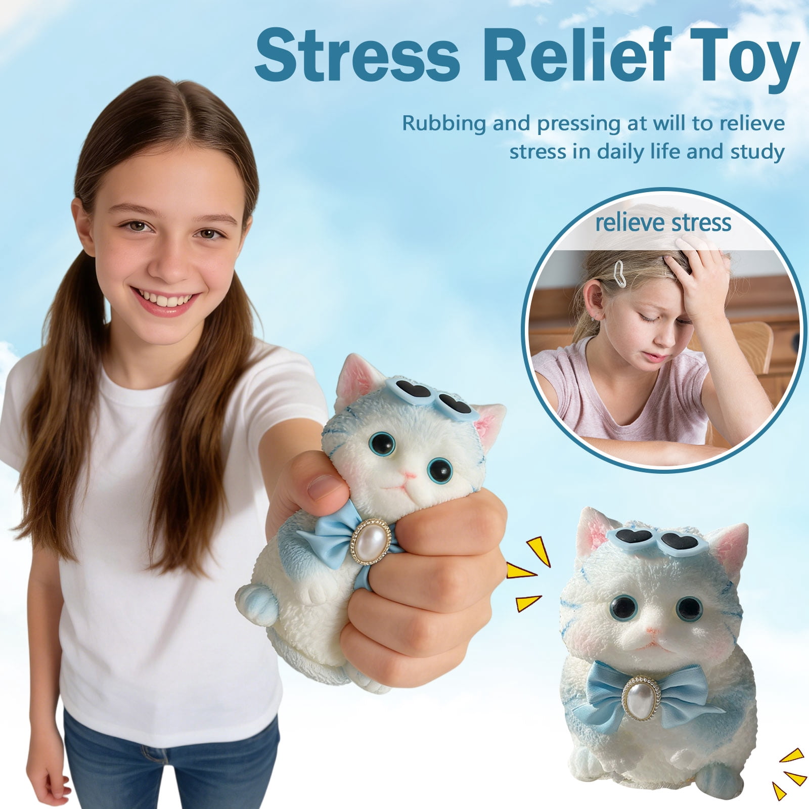 Cat Squishy,Obese Cute High Beauty Simulation Sensory Fidget for Stress Relief,Soft Squeeze Stress Ball,Quiet Stimming for Adult Desk Decor and Daily Relaxation