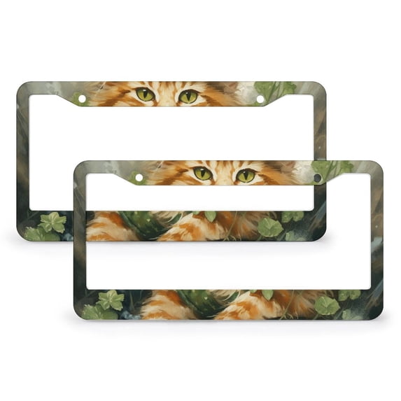 Cat St Patrick Holiday Print License Plate Frames 2 Pcs Set Shamrock Happy St Patrick's Day Auto Car Accessories Tag Car Accessories US Canada Standard 2 Hole Aluminum License Plate Frame