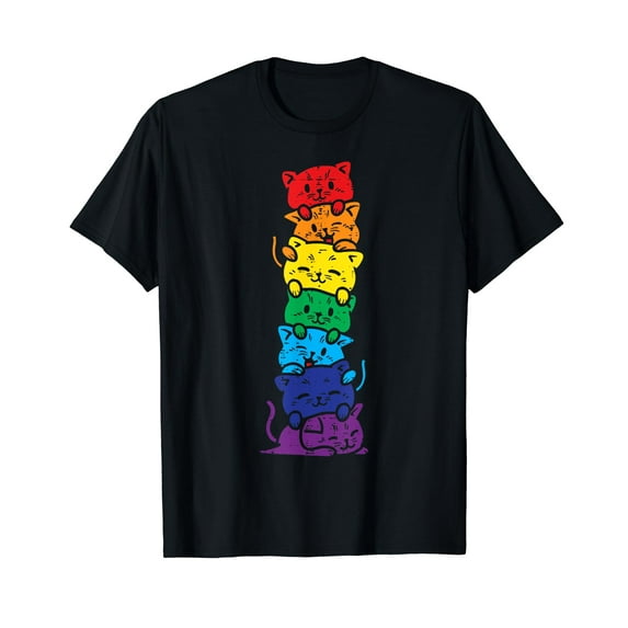 Cat Stack Rainbow Gay Pride Cute LGBT Animal Pet Lover Gift T-Shirt