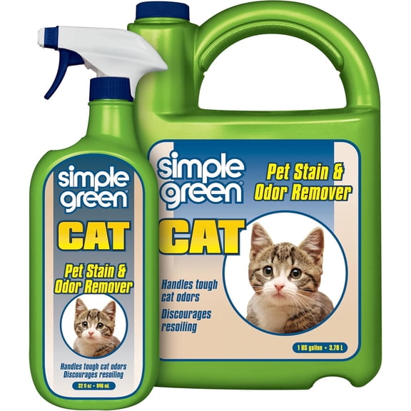 Cat Stain & Odor Remover - Enzyme Cleaner for Cat Urine, Feces, Blood, Vomit (32 oz Sprayer & 1 gallon Refill)