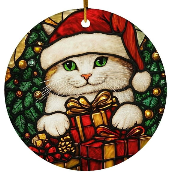 Cat Stained Glass Ornaments, Cat Ornament,Cat Christmas Tree Ornament, Cat Xmas Decorations In3ViF
