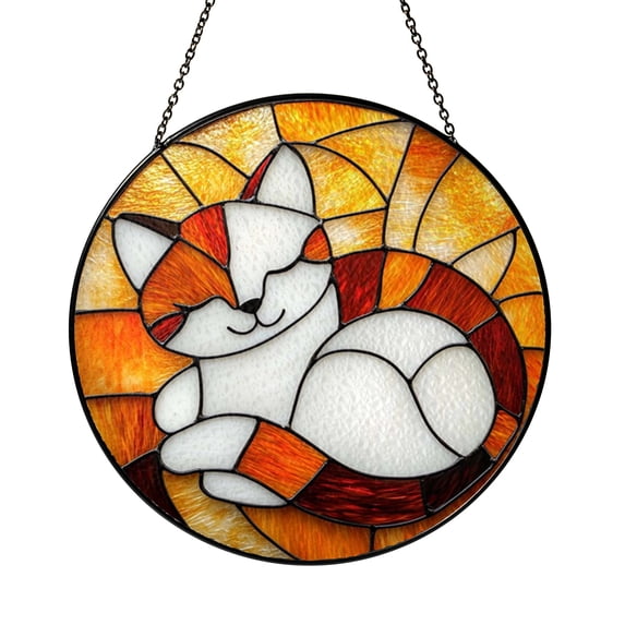 Cat Stained Glass Style Suncatcher Window Hanging Decor, Cute Pet ...
