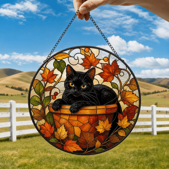 Cat Stained Glass Suncatcher Window Hanging Acrylic Fall Decor Gift for ...