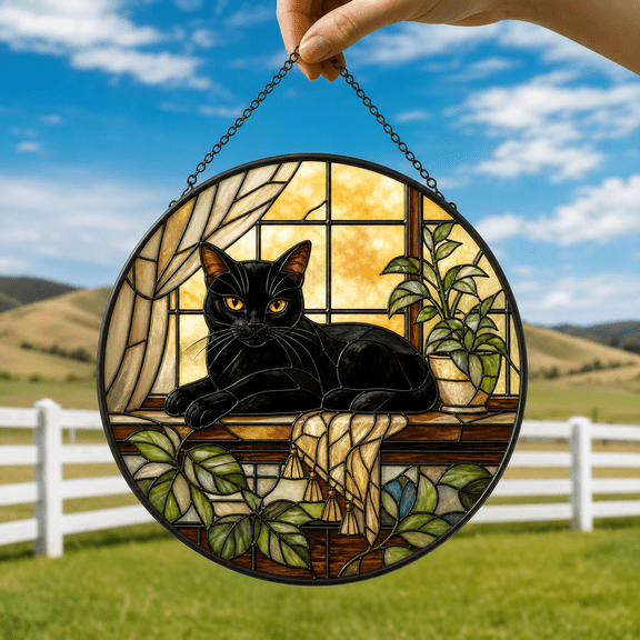 Cat Stained Glass Suncatcher Window Hanging Acrylic Gift for Cat Lovers