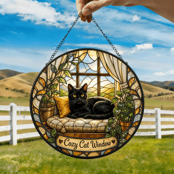 Cat Stained Glass Suncatcher Window Hanging Acrylic Gift for Cat Lovers